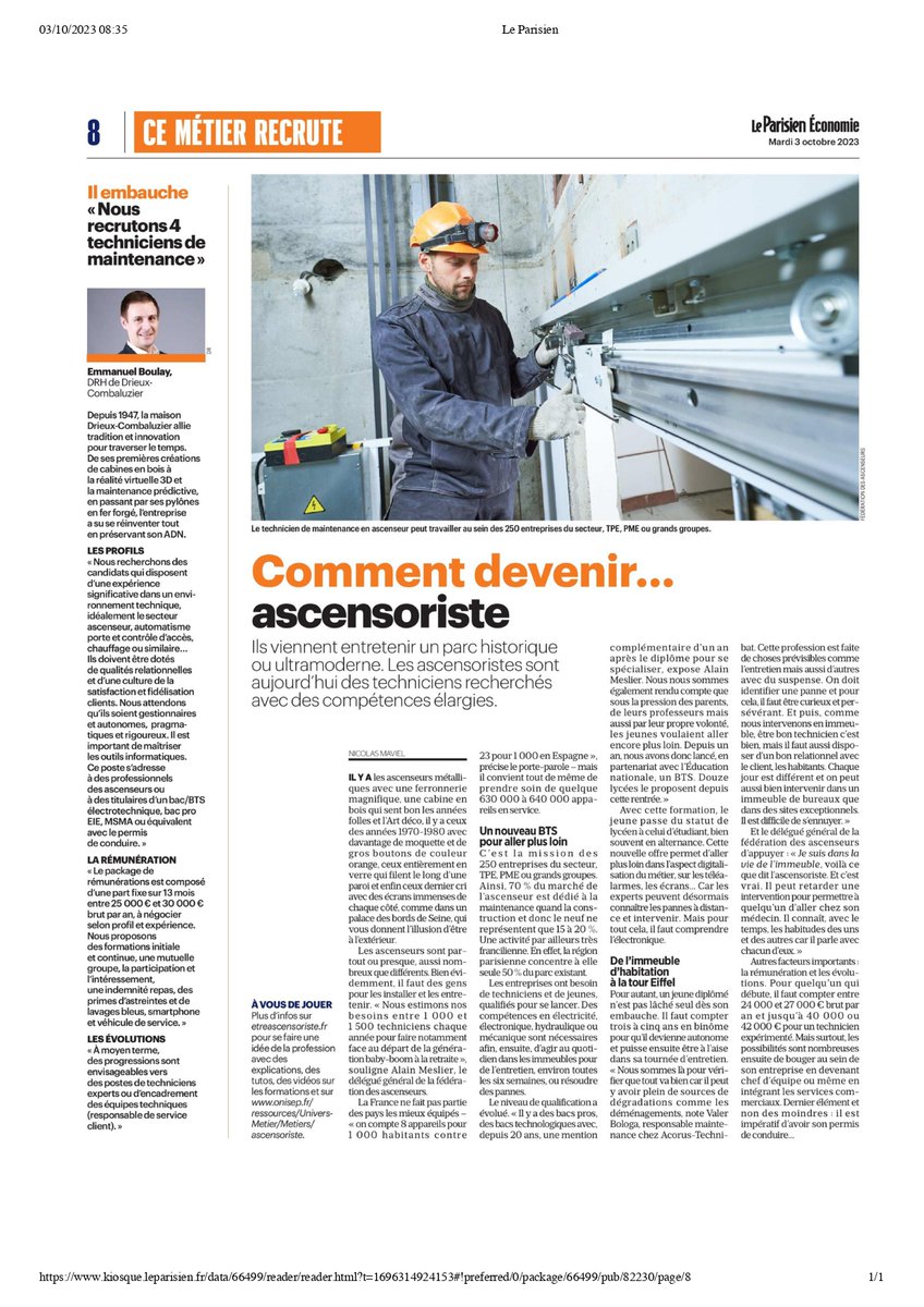 Apparition d'Acorus sur <a href="/LeParisien_75/">Le Parisien | Paris</a> ! 🗞️

Vous souhaitez en savoir plus sur le métier d'ascensoriste. Nous vous laissons l'article dédié à ce sujet juste ici !⬇️😉

#écorénovation #QuandLaVieSeRénove #sourirespartagés #btp #ascensoriste #Recrutement