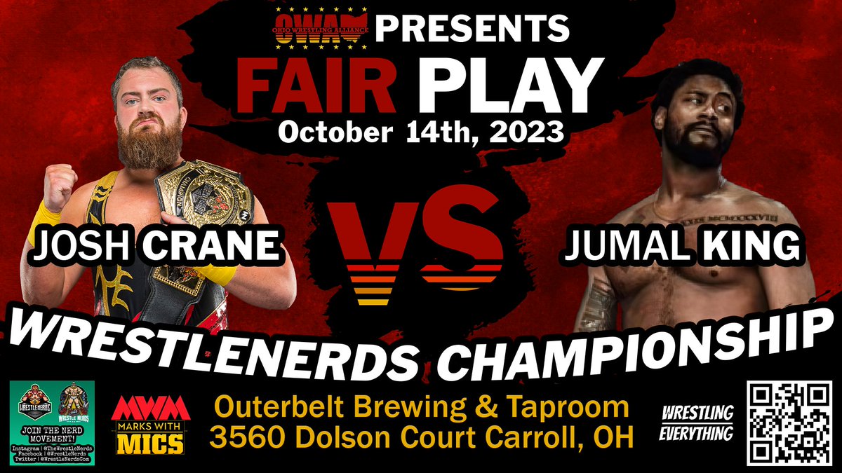 🚨@WrestleNerdsCom Championship Match🚨

October 14th - @outerbeltbeer 

@JCrane317 (c)
vs.
@iamjumalkyng 

🎟️:tinyurl.com/OuterBelt3