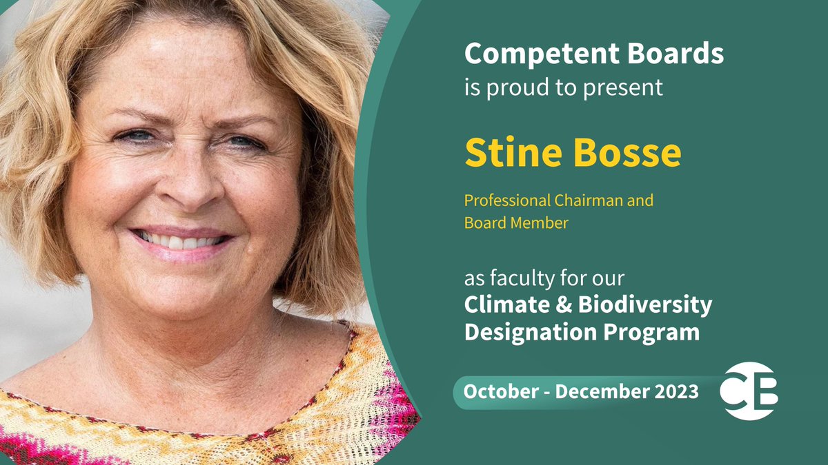We are happy to announce that Stine Bosse will be joining our Climate &amp;  Biodiversity Designation Program starting in October!! 
Learn more:
competentboards.com/programs/clima…
#ExecutiveEducation #BoardEducation