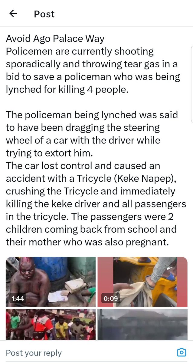 ab17860's tweet photo. Just imagine people that are meant and paid to protect the citizens 
@PoliceNG na big joke 
Pray Nigeria never happen to you or your loved ones 
#CSU #OBIDIENTS https://t.co/ORXTW69P6b