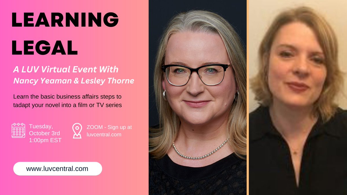 TimelessXHelp's tweet image. Happening today! @Luverlies Join us for a free lunch and learn on all things legal about adapting your book to screen. luvcentral.com