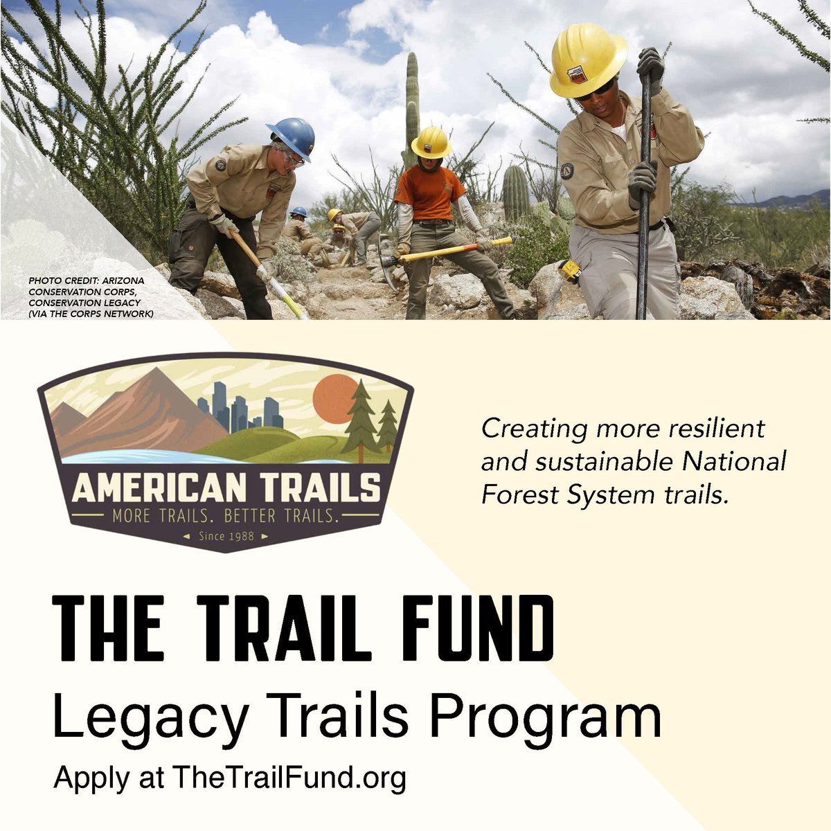 American Trails (@american_trails) on Twitter photo American Trails is pleased to partner with the <a href="/forestservice/">USDA Forest Service</a> in continuing the Legacy Trails Grant Program. The application portal is now open! The deadline for applications is December 1 at 11:59 pm Pacific. Learn more: buff.ly/48zSUcT American Trails is pleased to partner with the <a href="/forestservice/">USDA Forest Service</a> in continuing the Legacy Trails Grant Program. The application portal is now open! The deadline for applications is December 1 at 11:59 pm Pacific. Learn more: buff.ly/48zSUcT