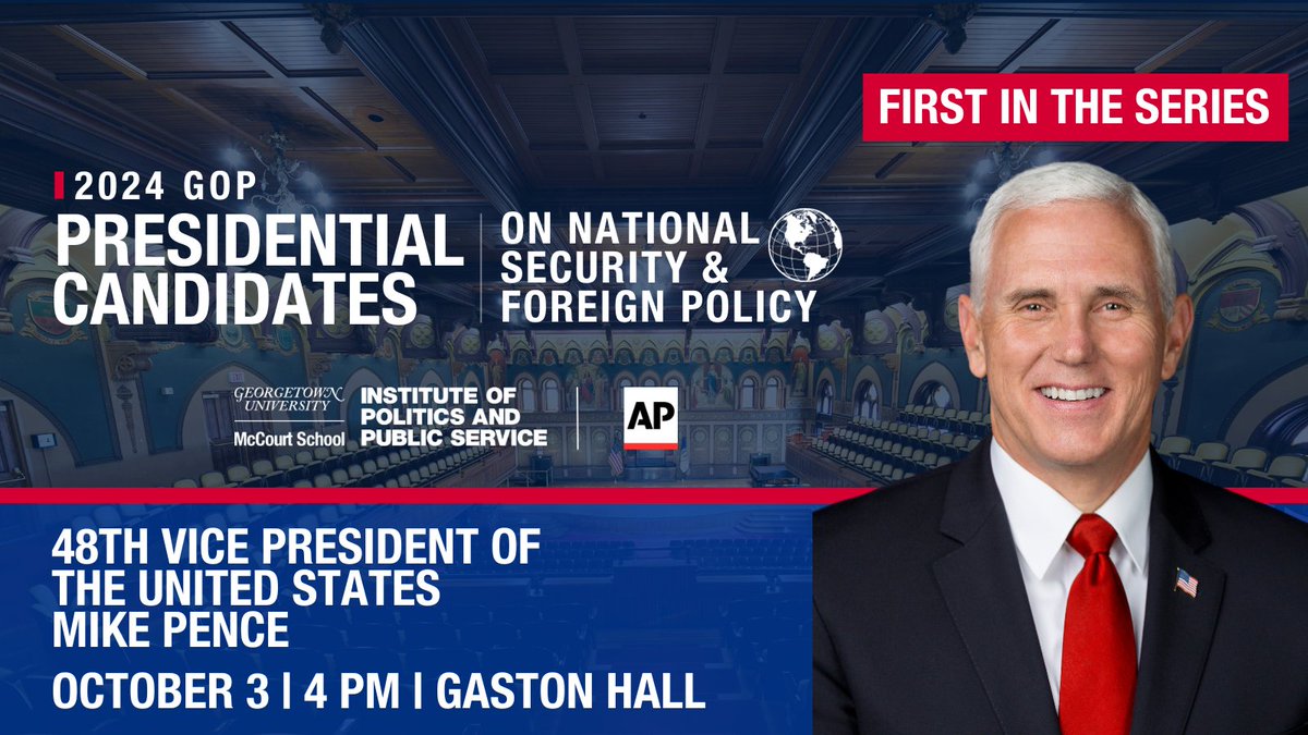 For those of you on the Hilltop, make sure to arrive early to secure your seat for this first conversation with @Mike_Pence! 🪪 GUID required for entry 🚪Doors Open: 3pm ⏰Event Starts: 4pm