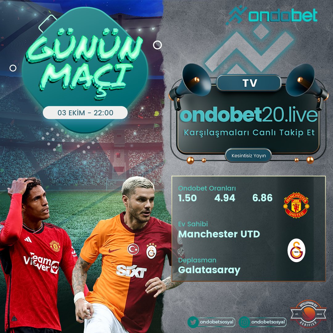 ✅Günün Karşılaşması Ondobet’te!

⏰22:00’da MANCHESTER UTD 🆚 GALATASARAY karşı karşıya geliyor. 

⚡️En yüksek oranlar ve bahis çeşitleri Ondobet’te!
📺 Canlı izlemek için ondobet20.live

🌟heylink.me/ondobet/