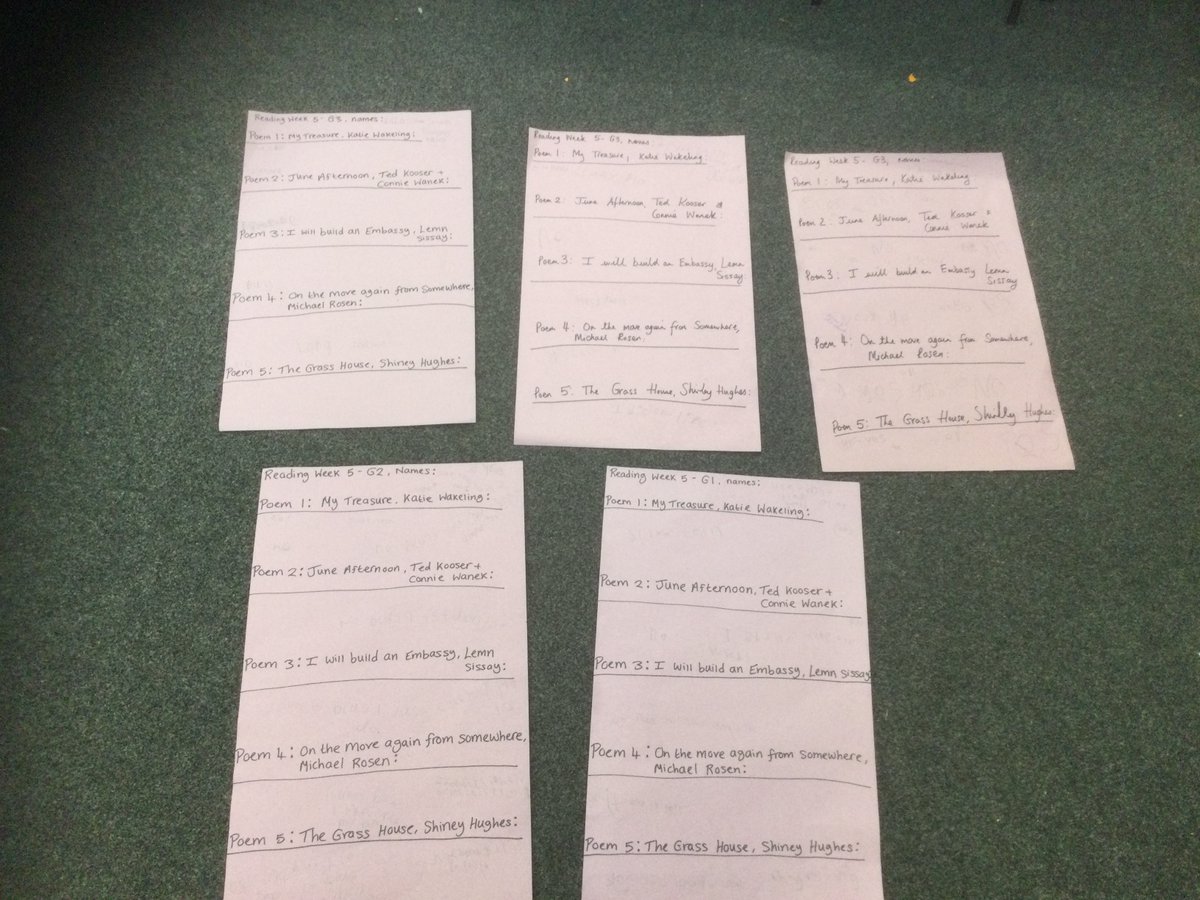 KS1PA's tweet photo. This Thursday (5th October 2023) is National Poetry Day. In Ash Class this week, we have been looking at different poems and discussing what we like about them and why. In five groups, the children  wrote  key words about why they liked each poem we read. 📚😃 https://t.co/ZFgv02hxLM