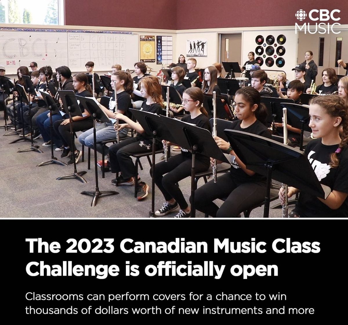 strutent's tweet photo. @cbc_music's #CanadianMusicClassChallenge for 2023 is open! Every year, CBC Music in association with @MusiCounts, challenges music educators from across Canada to teach their students a song and submit their cover for a chance to win prizes! Register at https://t.co/emcCJ2eN5W! https://t.co/9z3el8T5ES
