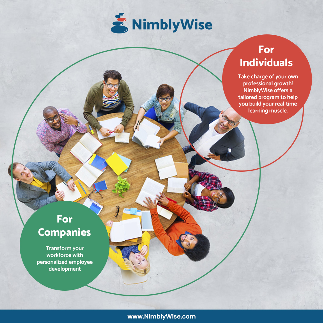 Whether you’re a manager looking to develop your team’s skills or an independent thinker looking for a way to accelerate your career goals, NimblyWise is the partner you’ve been looking for!

Take a look at our training programs here: nimblywise.com