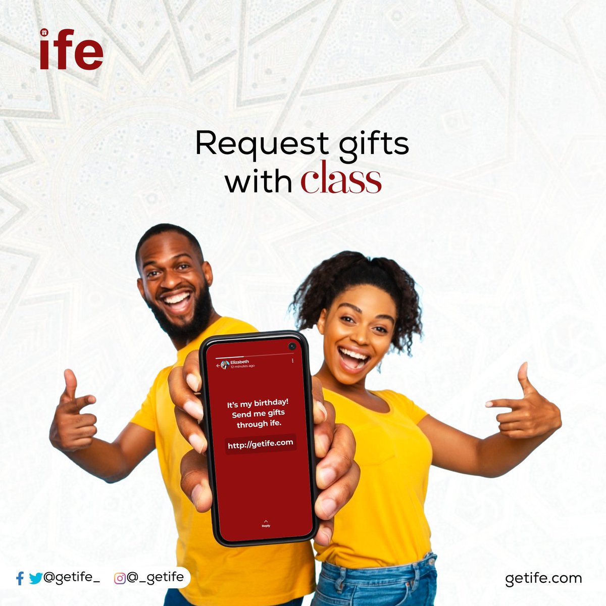 GetIfe_'s tweet photo. Make every gift extra special by requesting one from your loved ones! 

Let them know what would truly make your heart sing and experience the joy of receiving a gift chosen just for you. 

▶️Navigate to your dashboard on Ife, create a request gift link and share with loved ones. https://t.co/Ez0DQqFbUJ