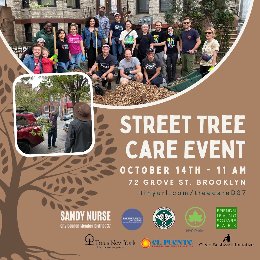TreesNewYork's tweet photo. Come join #Brooklyn locals & #TreesNY in partnership with #District37 Council Member @CMSandyNurse for a clean-up event on 10/14 at 11 am @ 72 Grove Street in #Bushwick for the 2nd #CityofForestDay! For info & registration details, visit: https://t.co/ti7pv1YVyb. @ForestforAllNYC https://t.co/KDlkxQaOAt