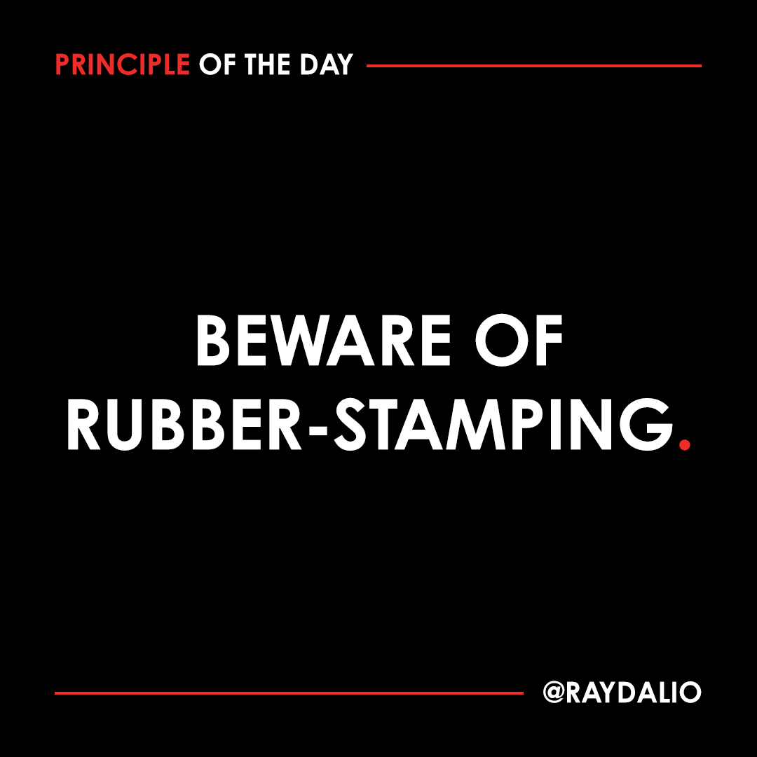 RayDalio's tweet photo. When a person's role involves reviewing or auditing a high volume of transactions or things that other people are doing, there's a real risk of rubber-stamping. One particularly risky example is expense approvals. Make sure you have ways to audit the auditors.  #principleoftheday https://t.co/oGAKiRiILY