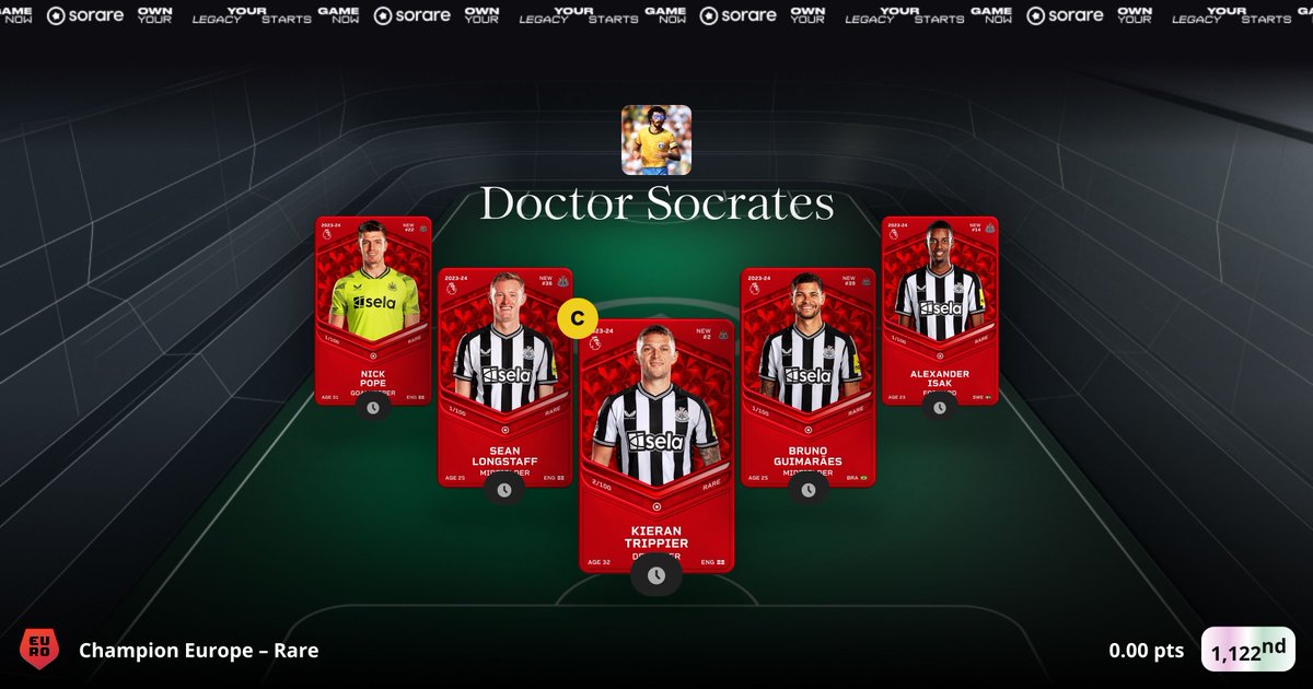 Last minute change with Tonali absent from the start of training today. Also didnt use VVD incase of rotation. 

A nice lineups of 1/100s and a jersey mint on Trippier. #sorare #nufc