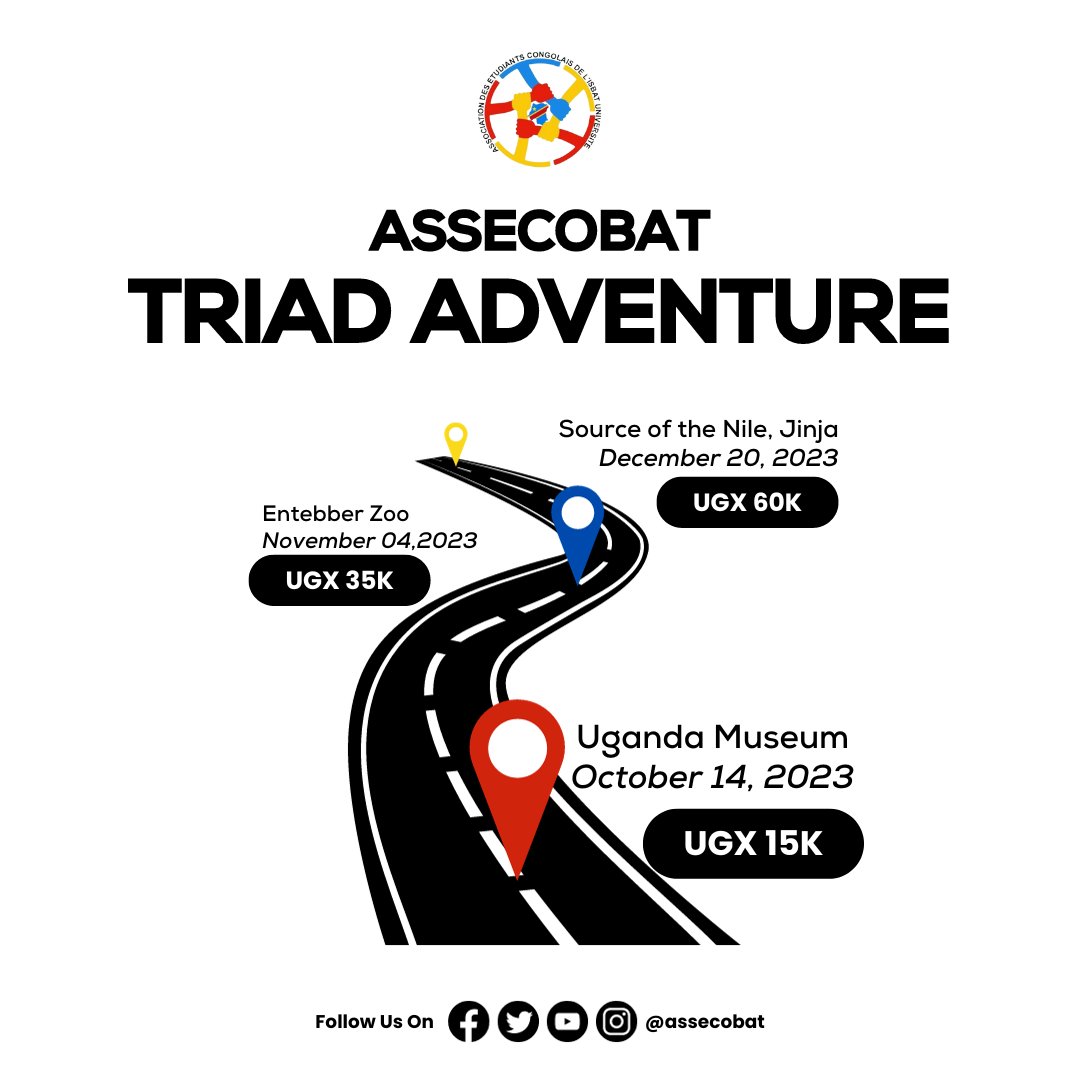 assecobat's tweet photo. Get ready for the ultimate adventure! 🌍 ASSECOBAT presents the Triad Adventure Program 🚍, where we'll explore Uganda Museum, Entebbe Zoo, and the Source of the Nile in Jinja. 🌄🐾 Stay tuned for dates and details. It's going to be epic! 🎉 #ASSECOBAT @ceco243ug https://t.co/uYECCYkHY6