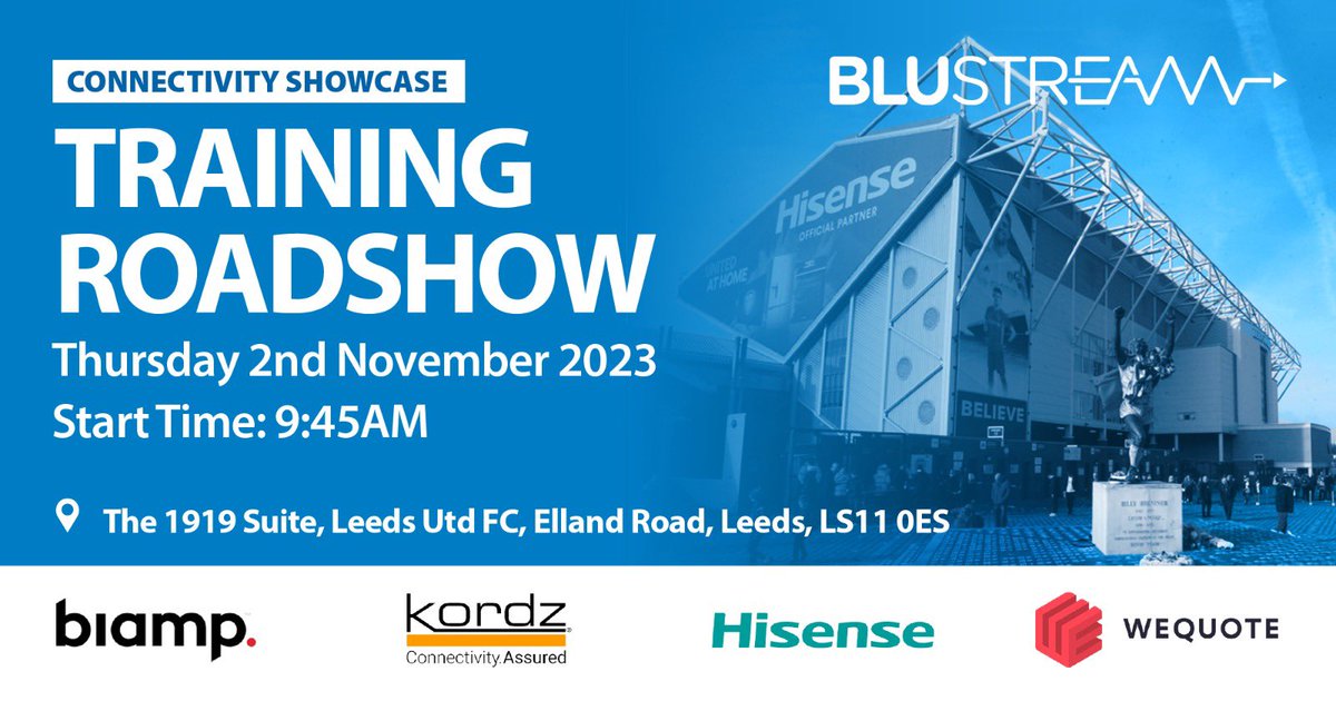 Join Blustream and friends on the 2nd November for our first 2023 Training Roadshow in Leeds! The roadshows will be a great platform for getting hands on and familiar with the latest technology driving our industry. #training #roadshow #uk #reading #stirling #leeds #4k #hdmi