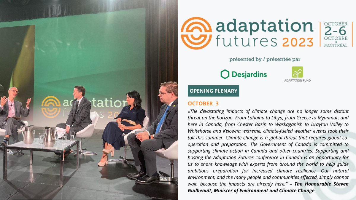 AdaptFutures's tweet photo. 📢[Opening Plenary] Words from the frontlines! #AdaptFutures23 receives for the occasion
@alain_bourque @HamillMyrtle @s_guilbeault @CharetteB @Val_Plante #GuyCormier #MikkoOllikainen @LMMSACN #JuliaSantosSilva, #AminaMaharjan, #MohabSherif &amp; #SheilaWattCloutier. https://t.co/SEHl2UQvkM