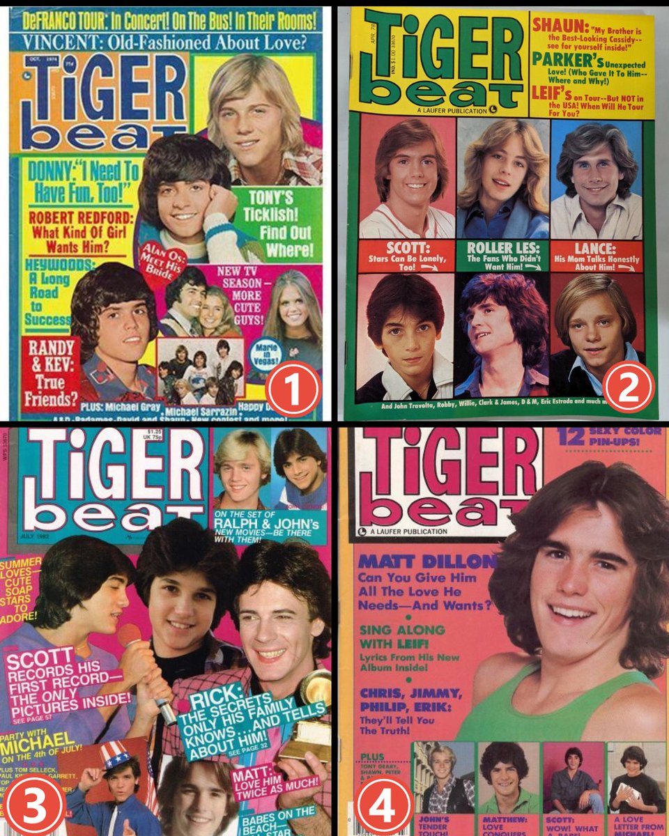 It's #TigerBeatTuesday and time for another cover poll! Which of these four covers would you grab first ... and why? 🥰 

#tigerbeat #70skid #80skid #1970s #1980s #teenidol #firstcrush #popculture #genx #genxers #generationx