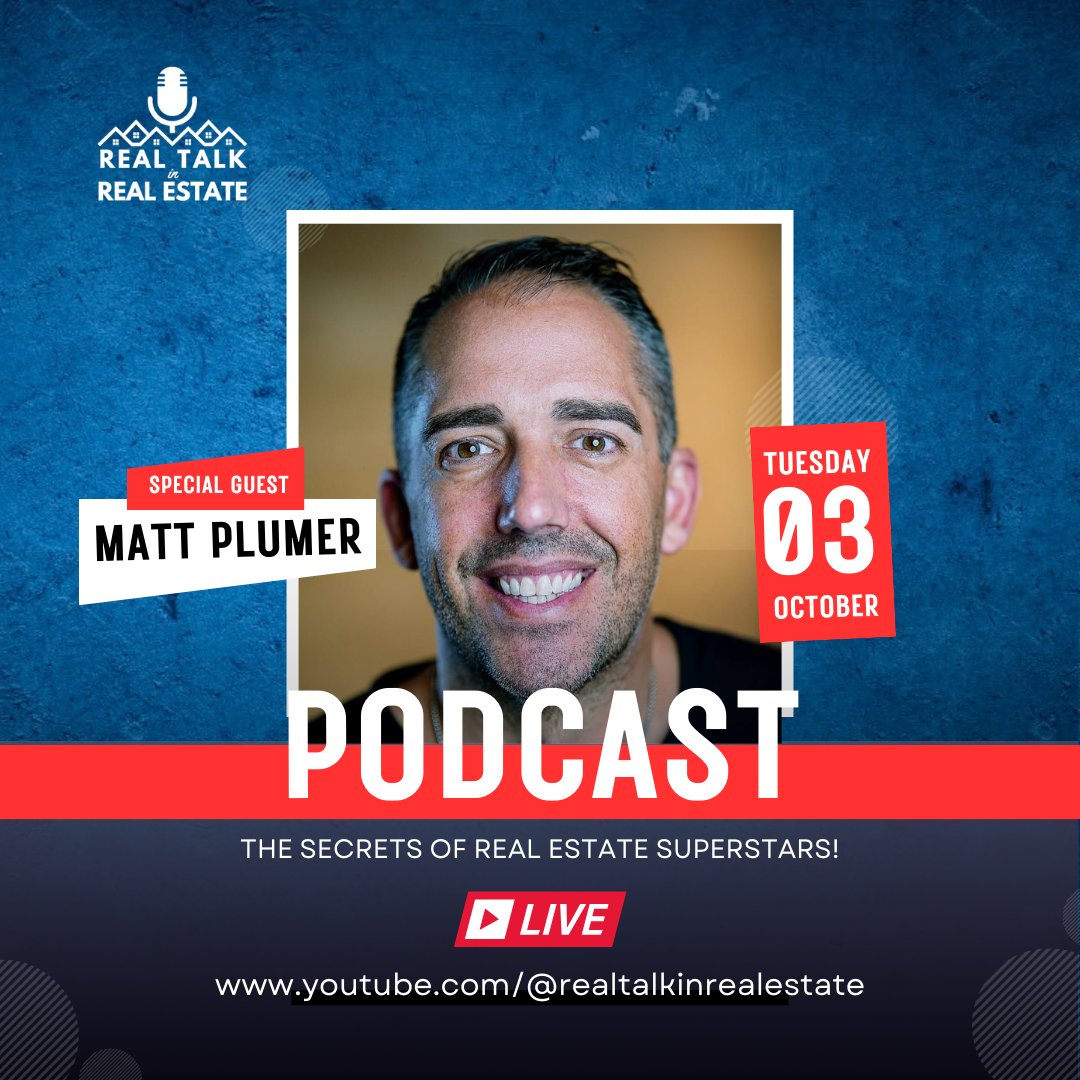 🎙️ Join us TODAY at 6 PM for an amazing podcast episode with our guest, Matt Plumer! Don't miss this chance to learn from a true leader, gain insights into personal growth, real estate, & a FIT Lifestyle. See you at the podcast! 🎧✨ 
youtube.com/@realtalkinrea…

#FinancialCoach