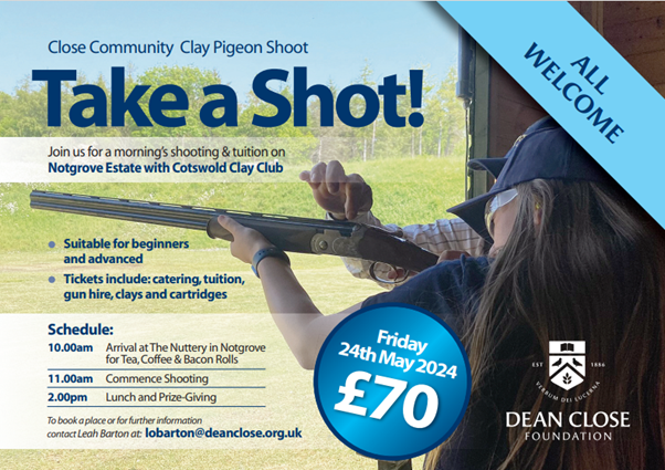 Save the Date for our 2024 Clay Pigeon Shoot!!  You can book your place by visiting: tinyurl.com/claypigeonshoot #DeanCloseEvents #DeanCloseCommunity #DeanCloseFun