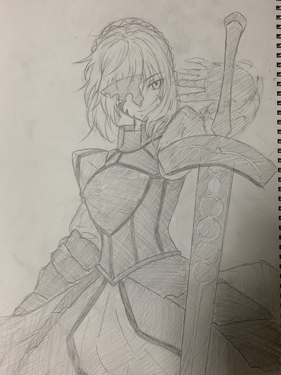 今まで何度か再喝したことあるセイバーオルタの原点。昔はアナログで描いてアイビスで読み取り指でなぞりながら描いてた。すなわちこの作品は指で描いたものである 