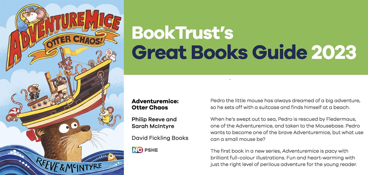 Thanks so much to @Booktrust for including our first Adventuremice book in their #GreatBooksGuide 2023! 
They list 'Adventuremice: Otter Chaos' in the Age 6-7 section here: 
booktrust.org.uk/great-books-gu… 🐭📚✍️
@philipreeve1 @DFB_storyhouse