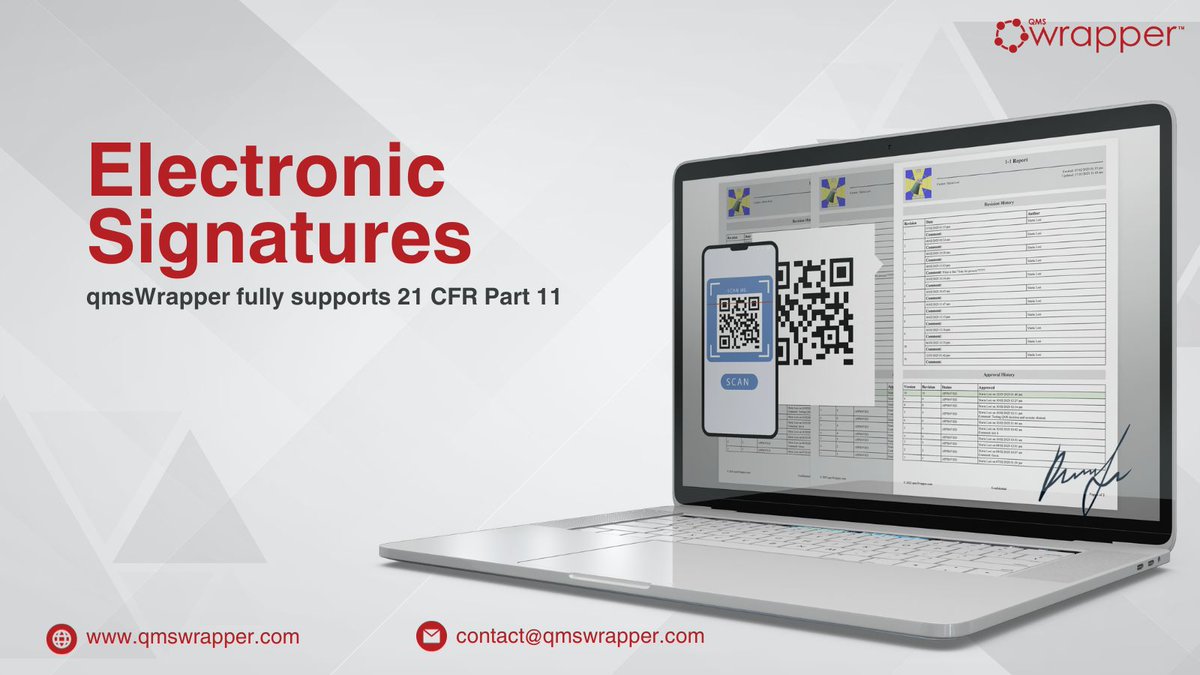 qmsWrapper's tweet image. qmsWrapper, Quality Management Software, fully supports 21 CFR Part 11. With electronic signatures, you can trust the authenticity and integrity of your records. Elevate your compliance game with qmsWrapper. Learn more today! buff.ly/2lmOBhW  #QMS #Compliance #21CFRPart11