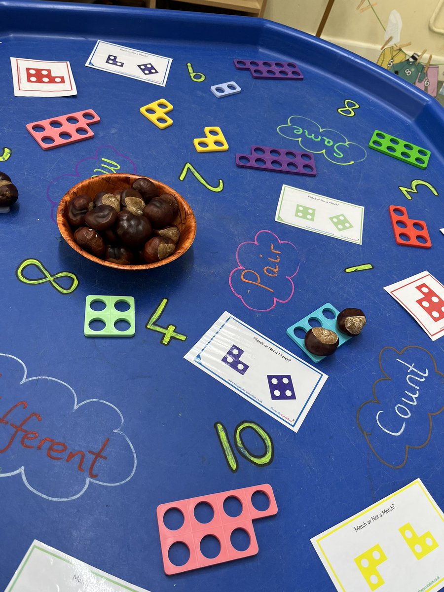 This weeks math tuff tray that links to our focus of matching 🤩 we enhanced the activity with conkers which links to our autumnal activities 🍂 @InfinityAcad @WybertonPrimary