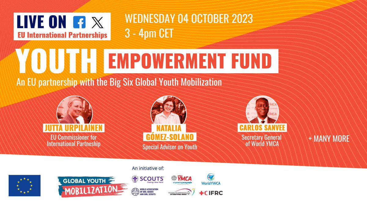 Join @gymobilization, the #BigSix & @eu_partnerships on Wednesday 4 OCT 2023 at 16h00(EAT) to launch the Youth Empowerment Fund to empower young visionaries with financial support.

🔴 Join us LIVE: pulse.ly/7ajidbjg60
#YouthEmpowermentFund #YouthMobilize #UnstoppableTogether