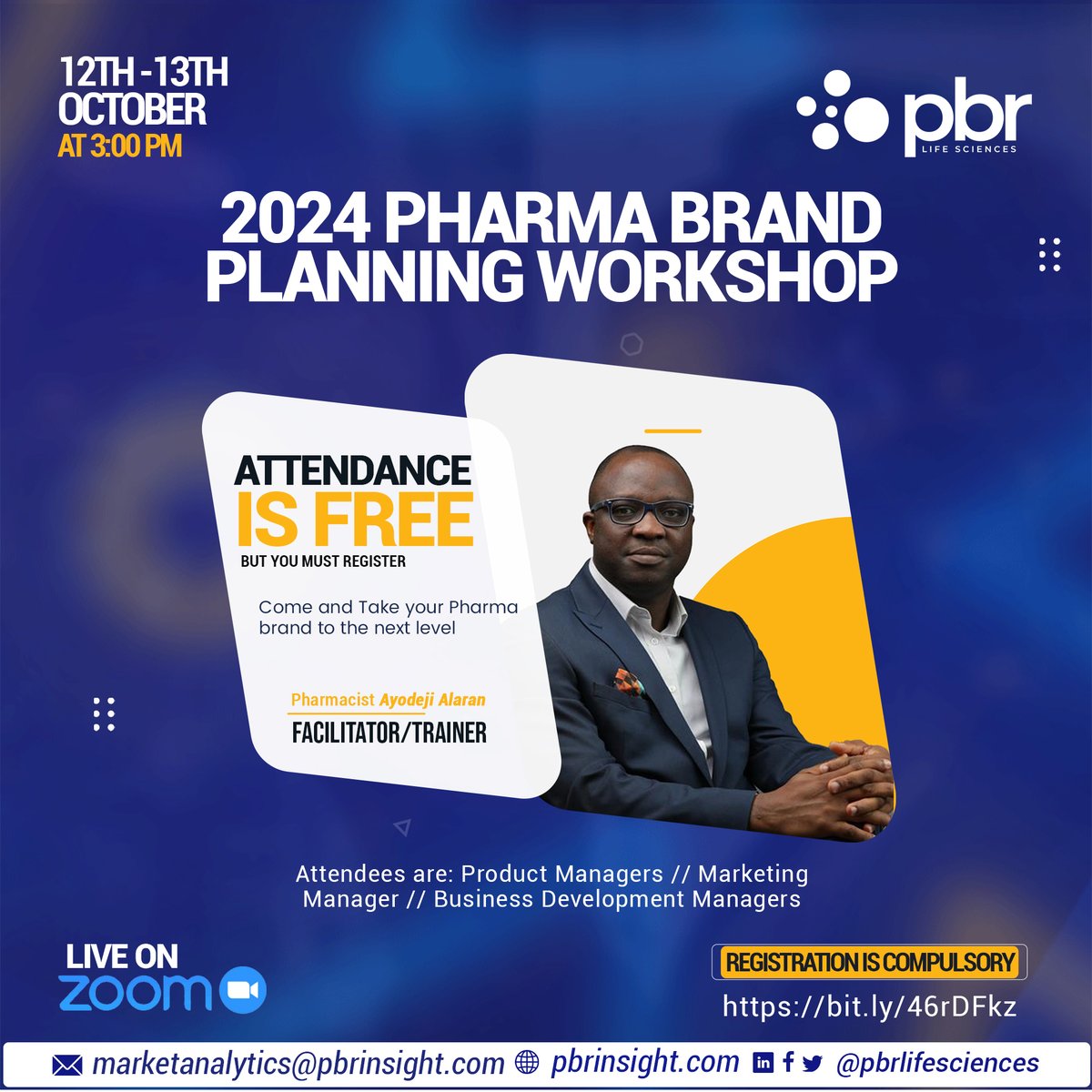 PBRLifeSciences (@pbrlifesciences) on Twitter photo Let us help you develop your 2024 pharma brand plan
Join this free workshop
Register Here:
bit.ly/46rDFkz
Registration closes 10th of October 2023
For more information on the webinar Contact seun.majolagbe@pbrinsight.com
#brandplanning
#pharmaindustry Let us help you develop your 2024 pharma brand plan
Join this free workshop
Register Here:
bit.ly/46rDFkz
Registration closes 10th of October 2023
For more information on the webinar Contact seun.majolagbe@pbrinsight.com
#brandplanning
#pharmaindustry