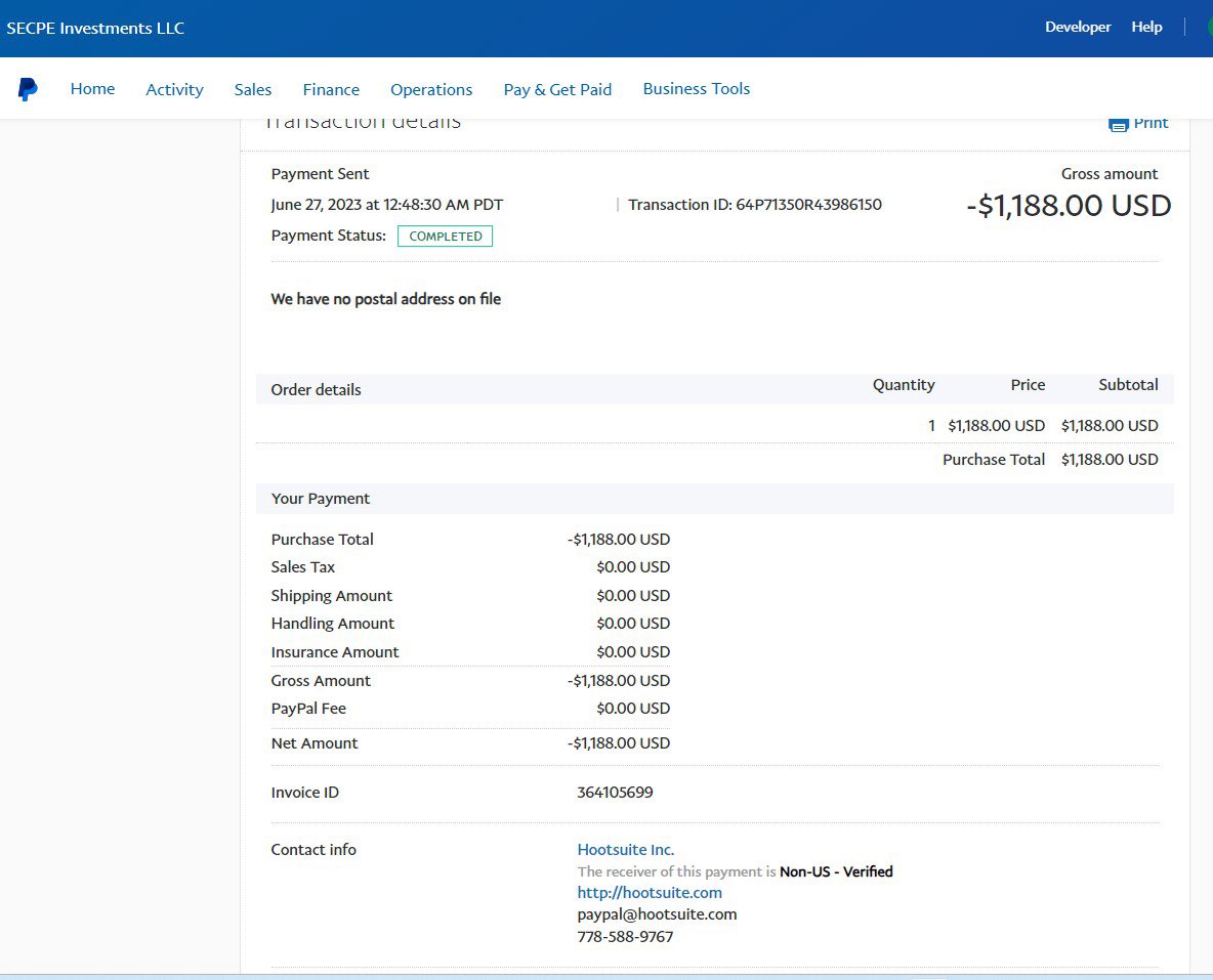 SecpeInvestment's tweet photo. @Hootsuite_Help please help me I am at my wits end. A huge company and no way to reach you. I was charged $1188 for an act that was cancelled. Please reimburse. Help please issue refund https://t.co/5iAUxmvY1t