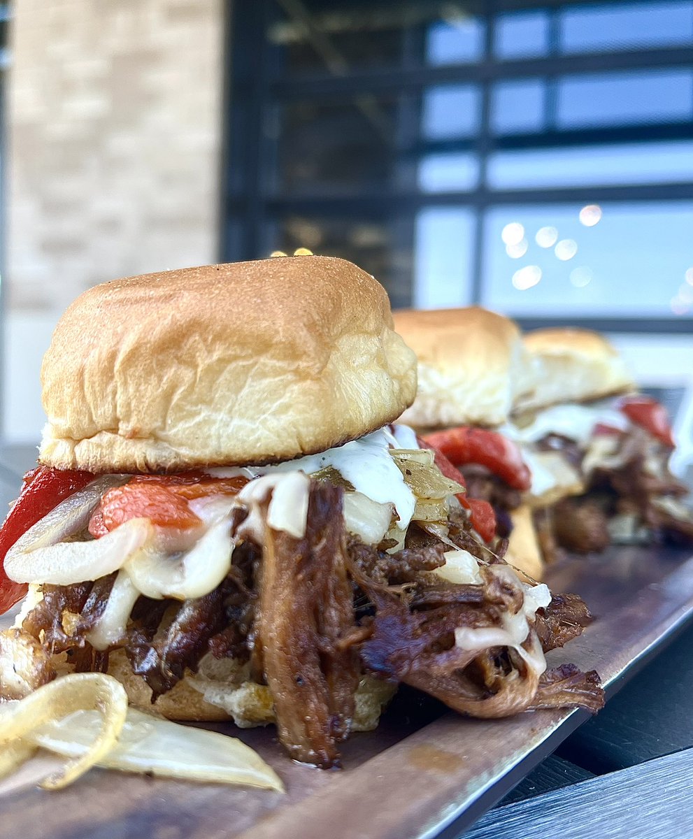 We're back with another Birria Tuesday!!!

Today we're featuring Birria Sliders 🤤

Three Hawaiian roll sliders filled with birria style brisket, roasted red peppers &amp; onions, chihuahua cheese, and cilantro crema.

Only available TODAY so join us for lunch and try them yourself!
