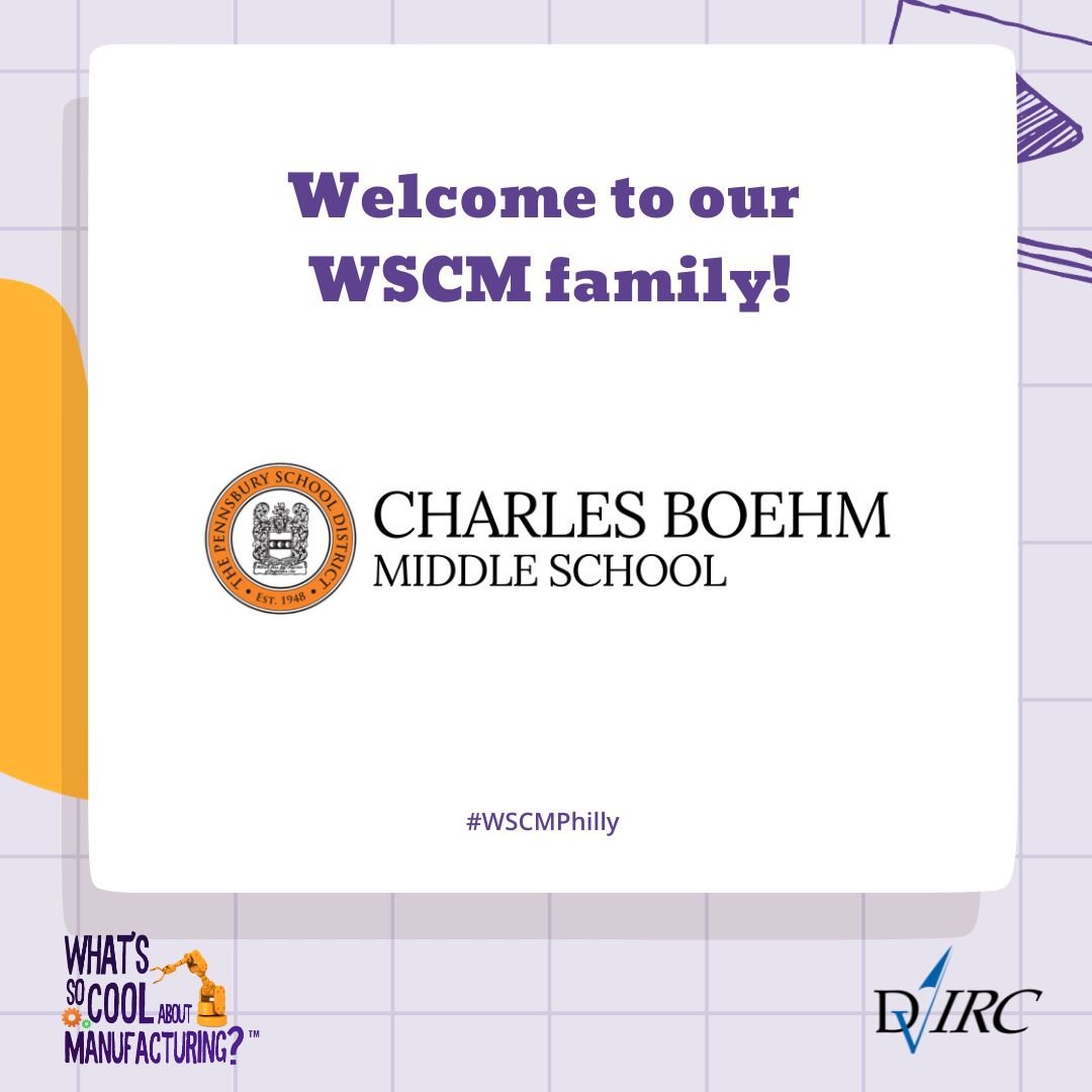 WSCM Philly (@wscmphilly) on Twitter photo Welcome aboard, Charles Boehm Middle School! Delighted to have you join our #WSCMPhilly family for the 2024 Student Contest.
Become a part of a great learning experience! Get in touch with our contest manager Hannah McGarry for details- hmcgarry@dvirc.org Welcome aboard, Charles Boehm Middle School! Delighted to have you join our #WSCMPhilly family for the 2024 Student Contest.
Become a part of a great learning experience! Get in touch with our contest manager Hannah McGarry for details- hmcgarry@dvirc.org