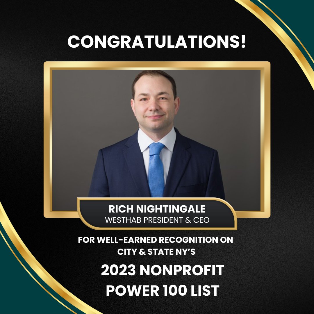 We're proud to have our President and CEO, Rich Nightingale, recognized on @CityAndStateNY's 2023 Nonprofit Power 100 List for leading the charge on expanding Westhab's reach throughout Westchester and NYC. Congratulations, Rich! cityandstateny.com/power-lists/20… #nonprofitpower100