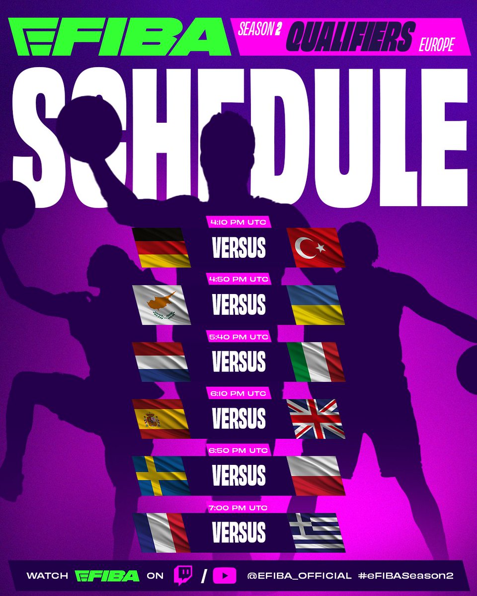 eFIBA (@efiba_official) on Twitter photo ๐๐๐๐๐ ๐๐๐๐๐๐๐๐ โฐ eFIBA SEASON 2 EUROPEAN QUALIFIERS ๐ 
 We tip-off very soon with ๐๐ games ๐ฎโ๐จ 
โก๏ธ twitch.tv/efibaofficial ๐ฅ
โก๏ธ youtube.com/@eFIBA_official ๐ฅ
โก๏ธ efiba.basketball ๐ ๐๐๐๐๐ ๐๐๐๐๐๐๐๐ โฐ eFIBA SEASON 2 EUROPEAN QUALIFIERS ๐ 
 We tip-off very soon with ๐๐ games ๐ฎโ๐จ 
โก๏ธ twitch.tv/efibaofficial ๐ฅ
โก๏ธ youtube.com/@eFIBA_official ๐ฅ
โก๏ธ efiba.basketball ๐