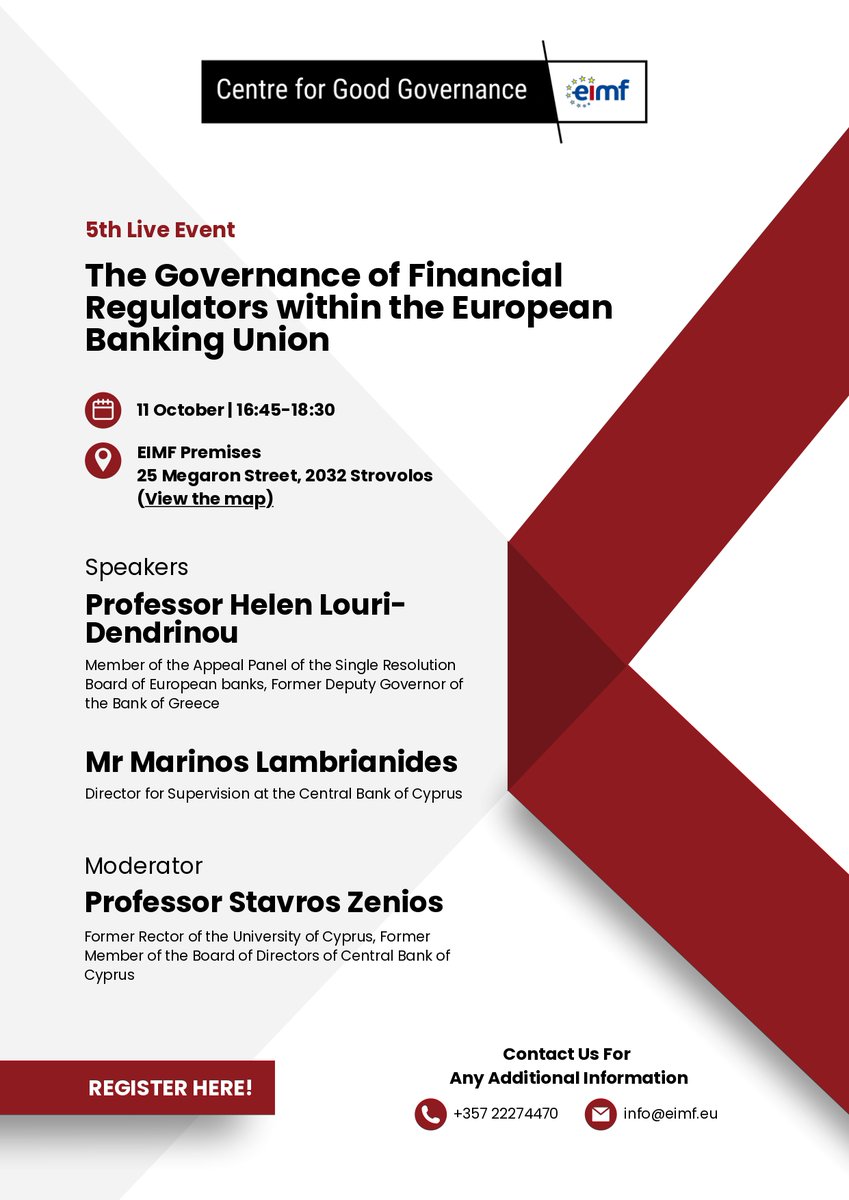 CGoodGovernance's tweet photo. Very excited to share our upcoming seminar on the "Governance of Financial Regulators within the European Banking Union' examining how regulators are governed both at the national and European level. Hosting experts in the field the event will be moderated by @StavrosZenios https://t.co/ZijaFEBYbH