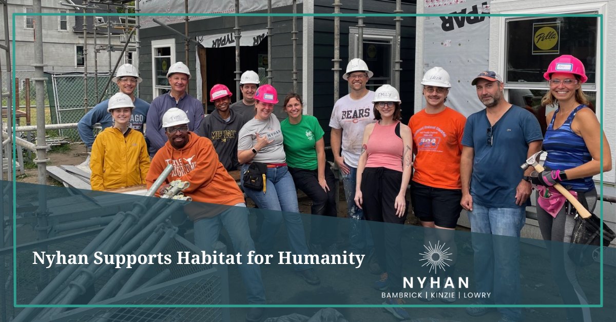 Nyhan participated in <a href="/HabitatChicago/">habitatchicago</a> 's volunteer build last month and had the opportunity to help the organization construct a home including building hurricane braces and implementing the house's siding. Thanks to our volunteers!