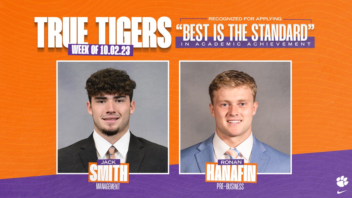 Two guys that continue to show excellence off the field. Our True Tigers of the week, @Jack_Smith2022 and @RonanHanafin 🐅