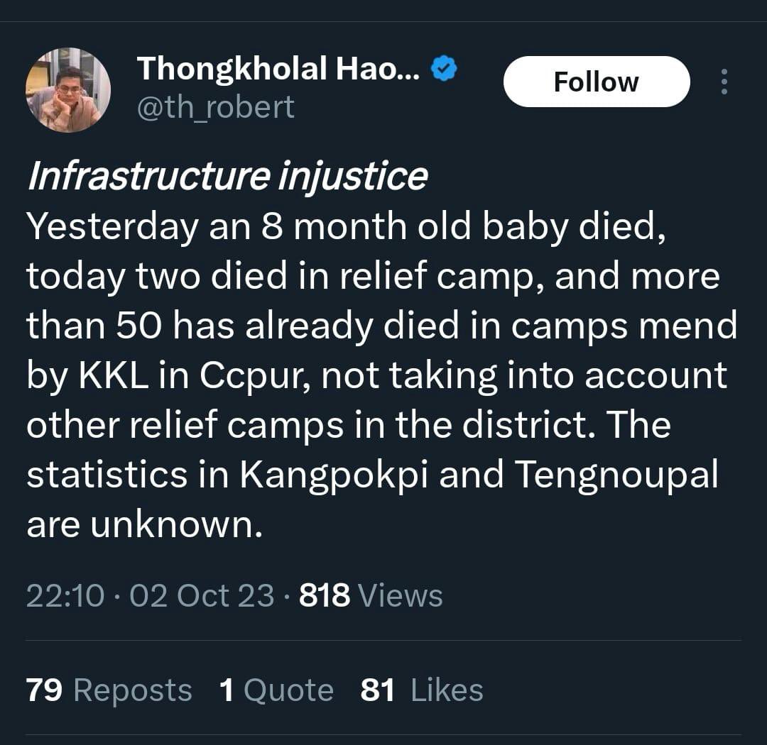 Providing medical care to those in need is a fundamental human principle. #KukiMilitants actions harm both people and our shared values of compassion. #ThisIsKuki_ZoStory #Justice4Meitei #ManipurFightsBack 

<a href="/th_robert/">Thongkholal Haokip</a> introspect why such violence was created and needed by #kuki