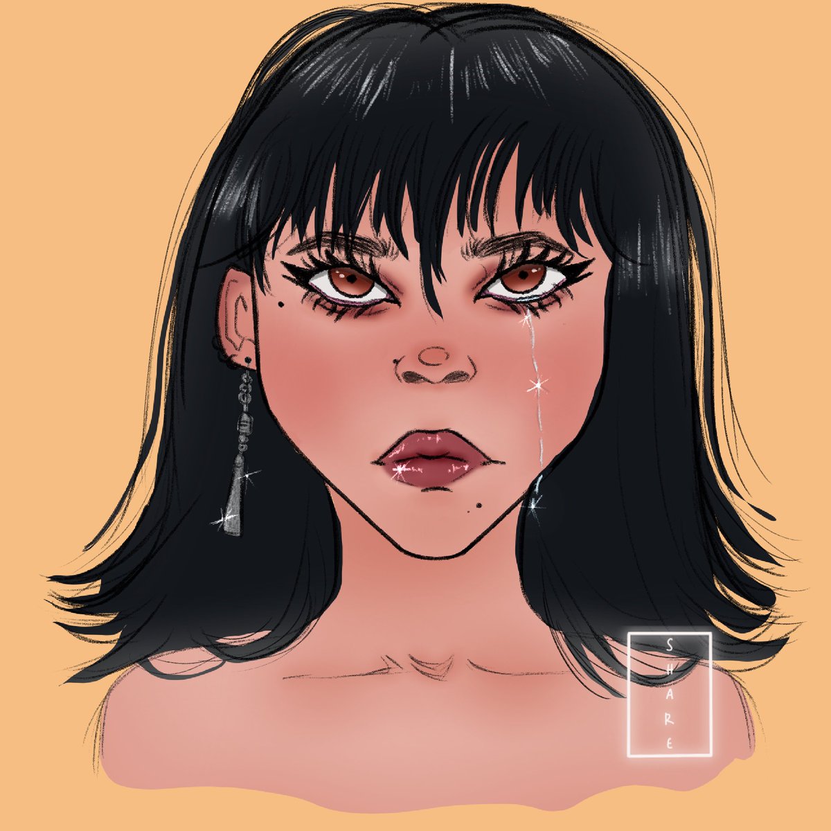 She’s done 💗  saw this beautiful woman on TikTok and just had to draw her. 

#bluesky #aesthetic #artmoots #artmoot #moots #digitalart #tiktok #black #digitalartists #wip #Tuesday #fall #pumpkinspice #tear #crying #CHANELSpringSummer