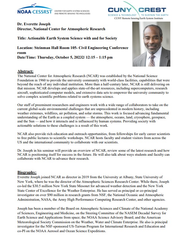 <a href="/NOAACESSRST/">NOAA CESSRST</a> Join us for a Seminar on "Actionable Earth System Science with and for the society by Dr. Joseph <a href="/NCAR_Science/">NSF National Center for Atmospheric Research</a>