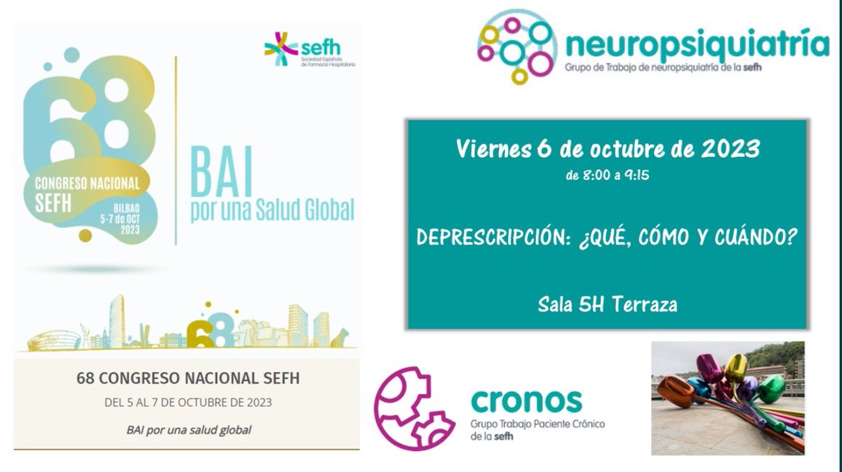 ¿Vienes al 68 congreso de la #sefh23 y te interesa la #DEPRESCRIPCION de medicamentos crónicos? 

No te pierdas nuestro taller “Deprescripcion:¿qué, cómo y cuándo? Con <a href="/marianiriarte/">Marian Iriarte</a>  y nuestros compañeros de <a href="/GRUPOCRONOSSEF1/">GrupoCronosSEFH</a>