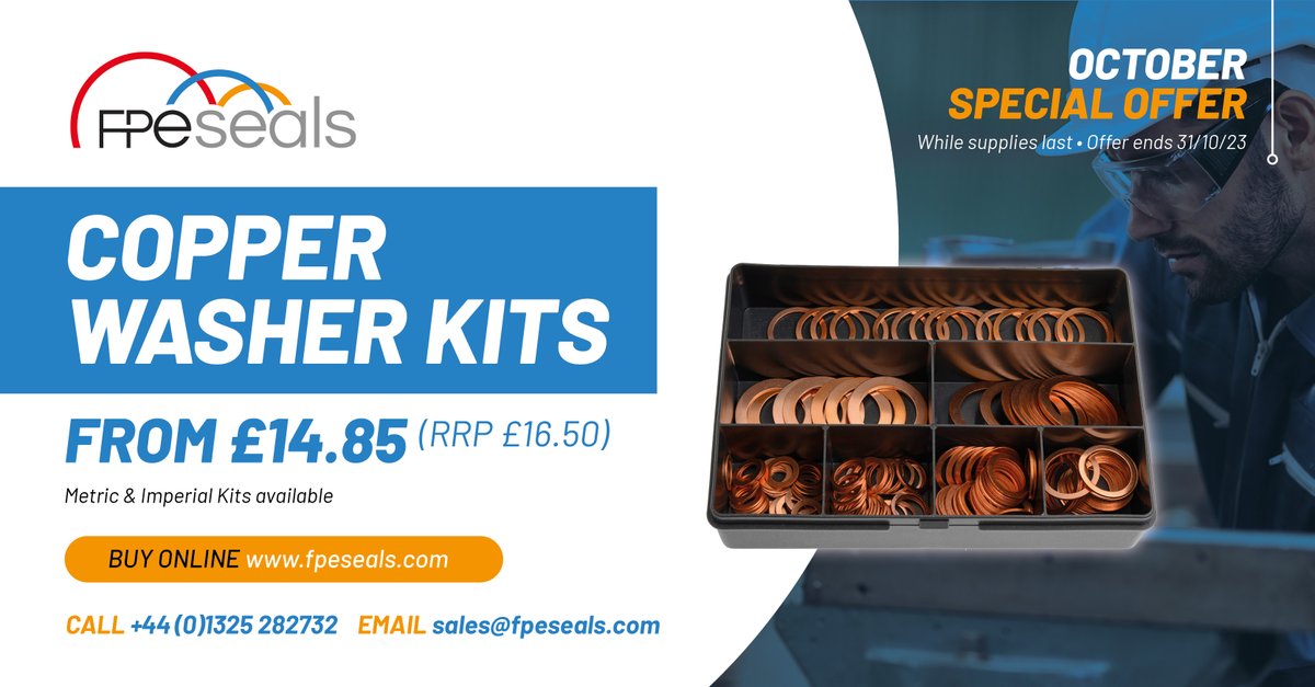 #Promotion 👇

This month's offer is on our Copper Washer Kits. Click here for details 

fpeseals.com/special-offers 

#tradecounter #serviceandrepair #specialoffer #maintenanceandrepair #dealofthemonth #fpeseals #hurry #sale #servicekit #aftermarket