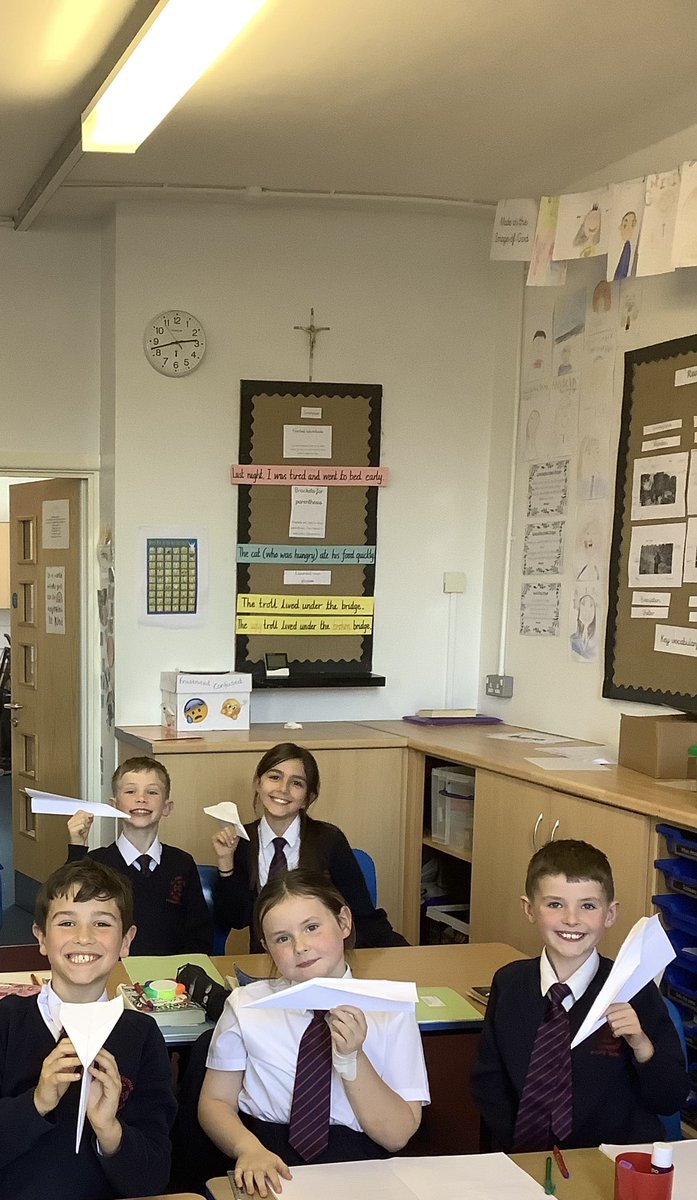 Great science lesson this afternoon looking at the force air resistance. We made paper aeroplanes and tested the theory that they will go faster if they are more streamlined 😁<a href="/staugustine_p/">@staugustinesrcp</a>