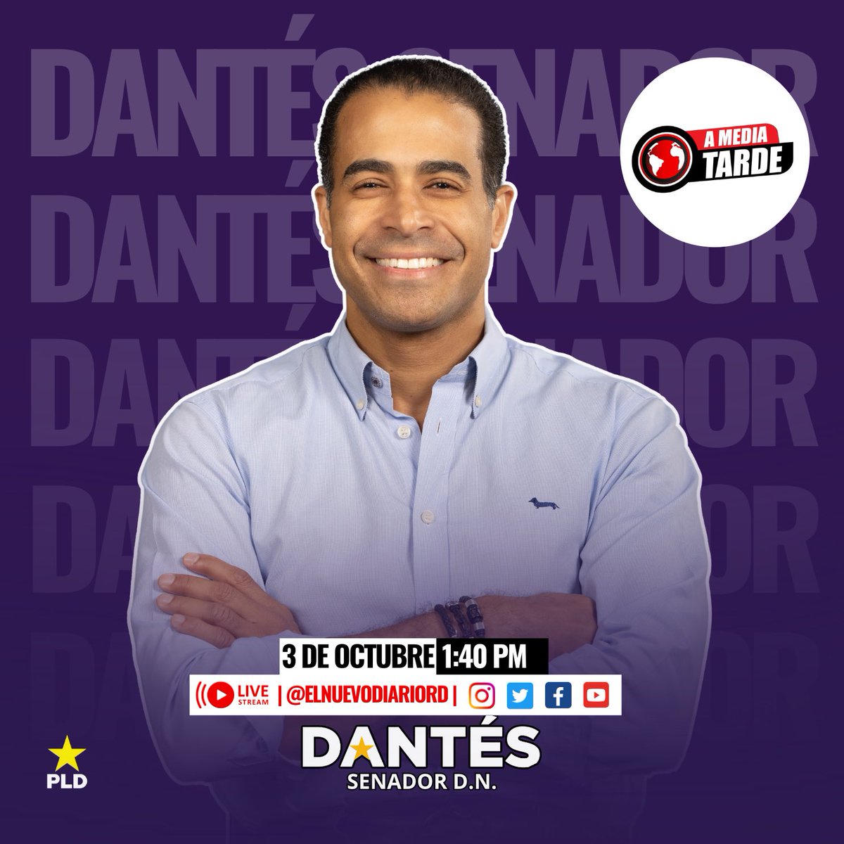 josedantesd's tweet photo. Hoy a la 1:40 p.m. estaré en el programa A Media Tarde, transmitido por las plataformas de @elnuevodiariord, conducido por @nikaulydelamota, con quien conversaré sobre temas de interés. https://t.co/fzKXZqbpi5