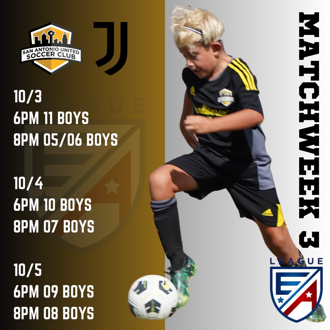 Matchweek 3 begins tonight! 💪 All games @ Soccer Central. Good luck boys!!!