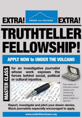 MagdaBogin's tweet photo. ¡PERIODISTAS! JOURNALISTS! OCTOBER 10 DEADLINE for FULL FELLOWSHIPS to UNDER THE VOLCANO. Bring the story that breaks or makes your heart to Mexico this January and leave with 2000 words and a master plan to take your voice to the next level. Info: https://t.co/rj8bcW6b3B https://t.co/LlAmkRiubN