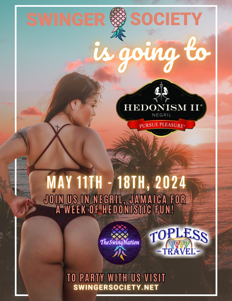Swinger_Society's tweet photo. It's official! Swinger Society is headed to Hedo again! What's better than sun, sand, and all of your sexy friends?
#swingersociety #sexualfreedom #liveyourbestlife #bisexual #caughtyoulooking #liveauthentic #hotfriends #hedonism #lifestyleresort https://t.co/69i5LPlyzV