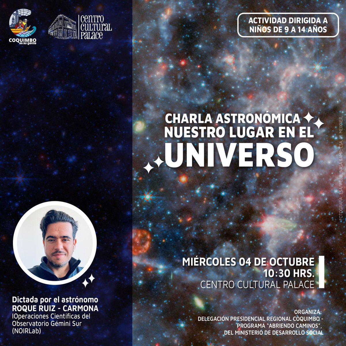 Estoy feliz porque mañana estaré hablando sobre astronomía 🪐✨🔭con niñes y adolescentes en <a href="/PalaceCoquimbo/">CentroCulturalPalace</a> en #Coquimbo 

#astronomia #divulga #ciencia #chile