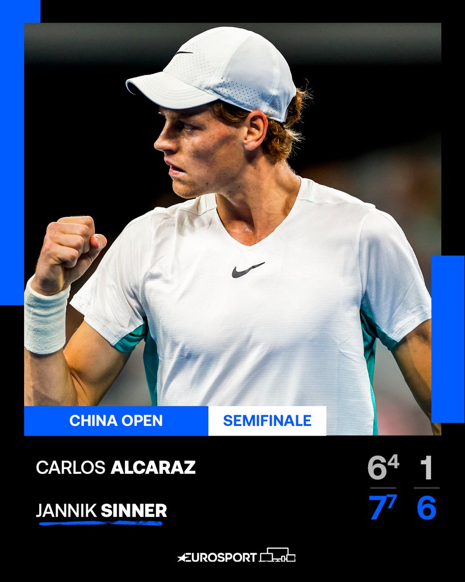 Eurosport_IT's tweet photo. SINNER SPAZIALE 🚀🚀🚀

Bellissima vittoria dell'azzurro contro contro Carlos Alcaraz: è finale a Pechino! 🎾🏆🇨🇳 

#EurosportTENNIS #ChinaOpen #Sinner #Alcaraz https://t.co/PFNzOgXi9s
