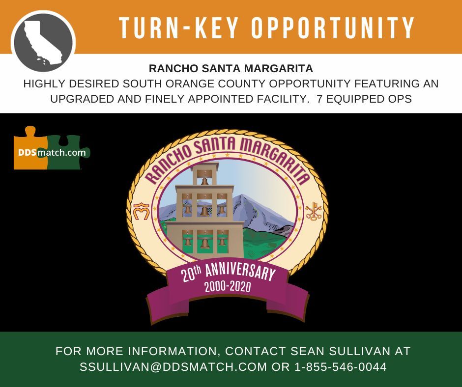 ddsmatch_socal's tweet image. Practice for Sale - Rancho Santa Margarita
Highly desired South Orange County Turn-Key opportunity.  Upgraded and finely appointed. 8 Treatment Rooms. 
bit.ly/3LHAo8T 
#ddsmatch #dentistry #practicetransitions #dentalpractice #trustedtransition #CAdentist #ddsmatchsocal