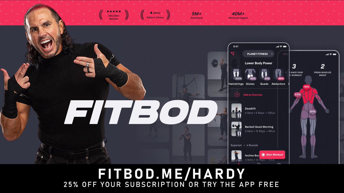 Being your best self is crucial. Thankfully, @FitbodApp is here to help! Their app helps you track your workouts, hold yourself accountable, and teaches you proper techniques! Go to FitBod.me/Hardy NOW to get 25% off your subscription! Tell them @MATTHARDYBRAND sent ya!