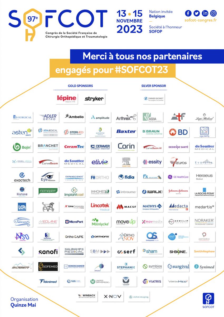 sofcot_ortho's tweet photo. 🌟 #SOFCOT23 : Le rendez-vous incontournable des chirurgiens orthopédistes approche ! 🌟
13-15 nov. le congrès des chirurgiens orthopédistes de toutes les spécialités: 3 jours d'innovation, d'échange et de partage.
https://t.co/PJmOLtKDNG https://t.co/qggtVmUHvd